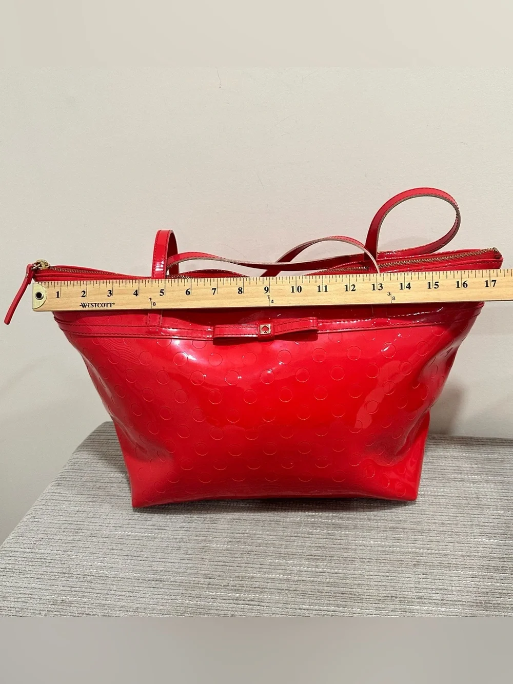 Kate Spade New York Large Red Vinyl Circle Pattern Tote Bag